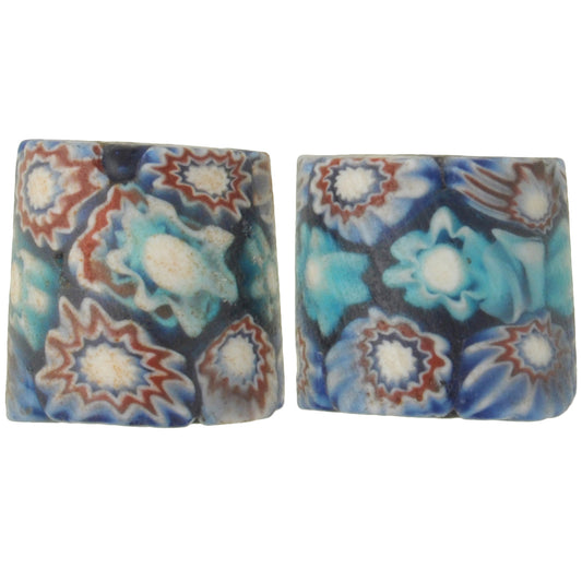 Venetian trade beads old millefiori mosaic glass African trade Ghana rare pair  SB-33248