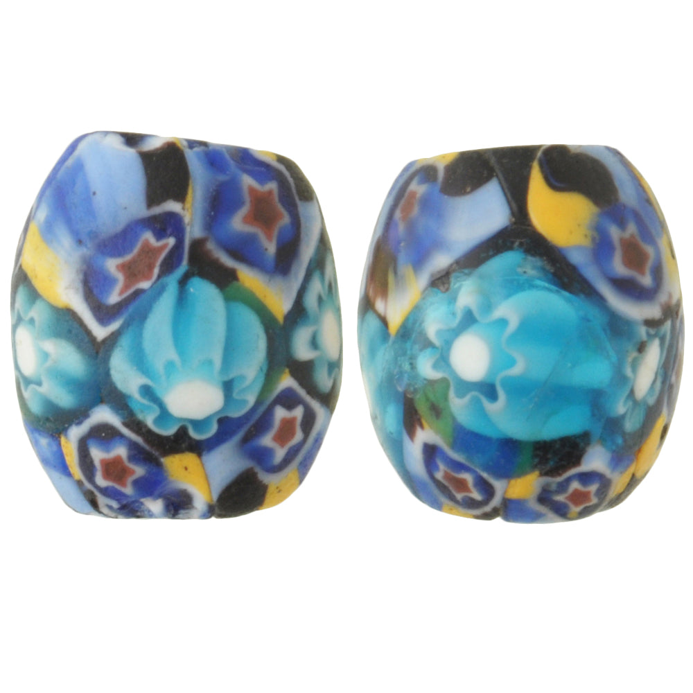 Rare Old Matching Pair oval Millefiori Venetian Mosaic Glass African Trade Beads SB-29486