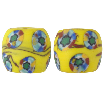 Rare African trade beads Millefiori old Venetian glass beads large mosaic pair SB-34659