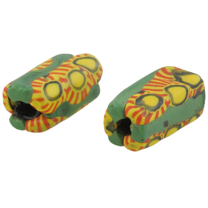 Old African trade beads millefiori Venetian glass beads rectangular mosaic pair SB-36232