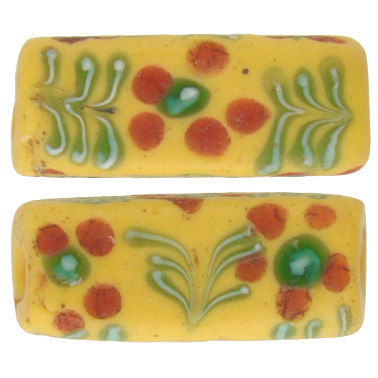 Rare Antique Rectangular Floral Fancy Venetian Wound Glass Trade Beads