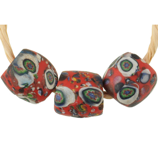 Rare Old Matching Red oval Millefiori Venetian Mosaic Glass African Trade Beads SB-29646