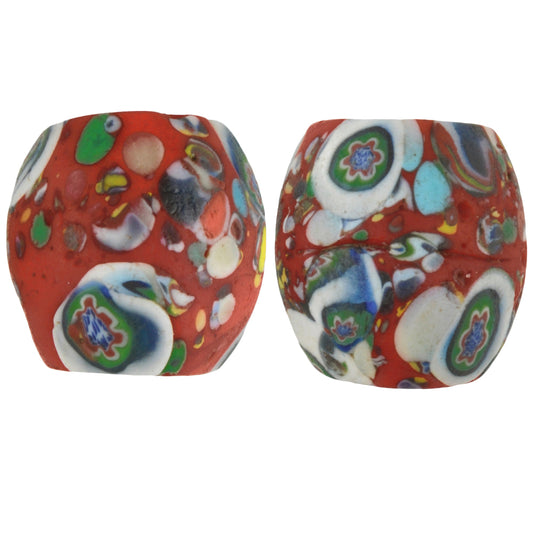 Rare Old Matching  Pair oval Millefiori Venetian Mosaic Glass African Trade Beads SB-28456