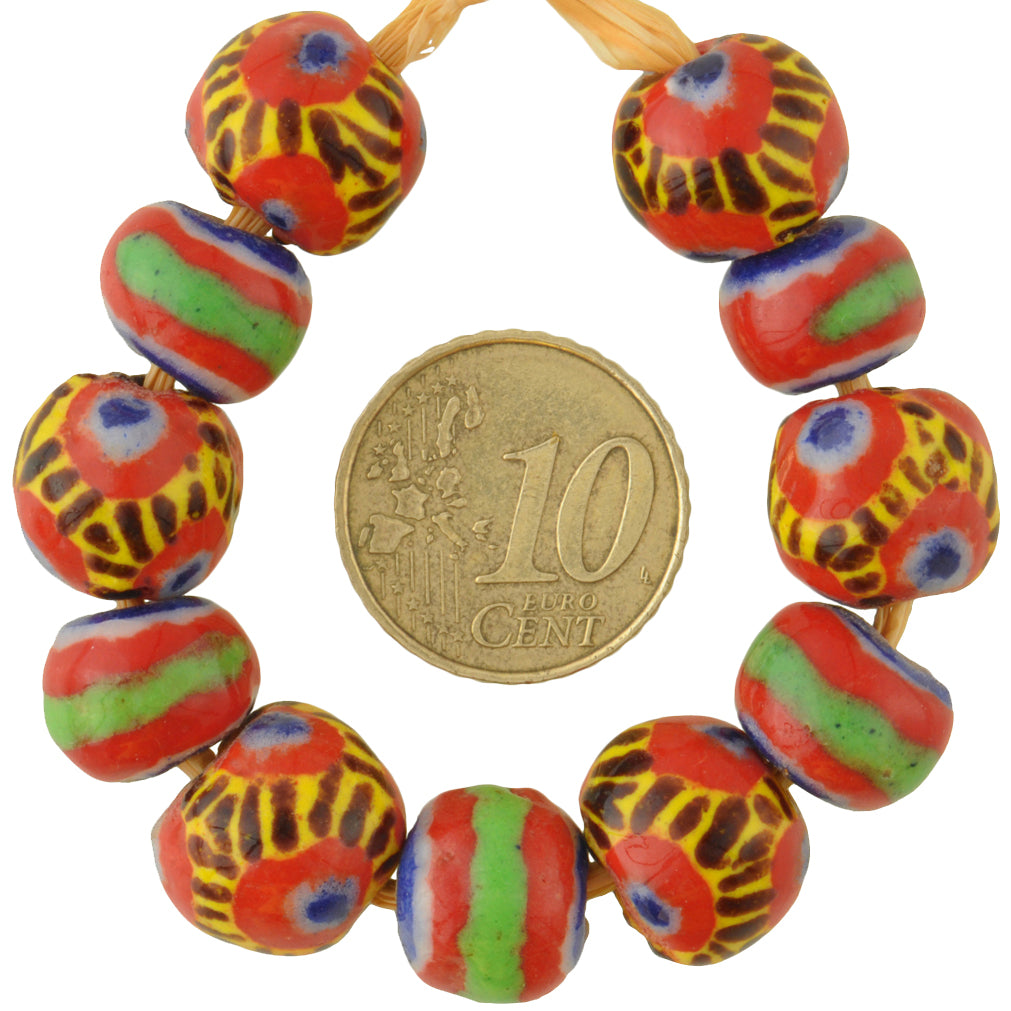 Large round New Polychrome Kiffa African Glass Trade Beads 6 pc. SB-29535