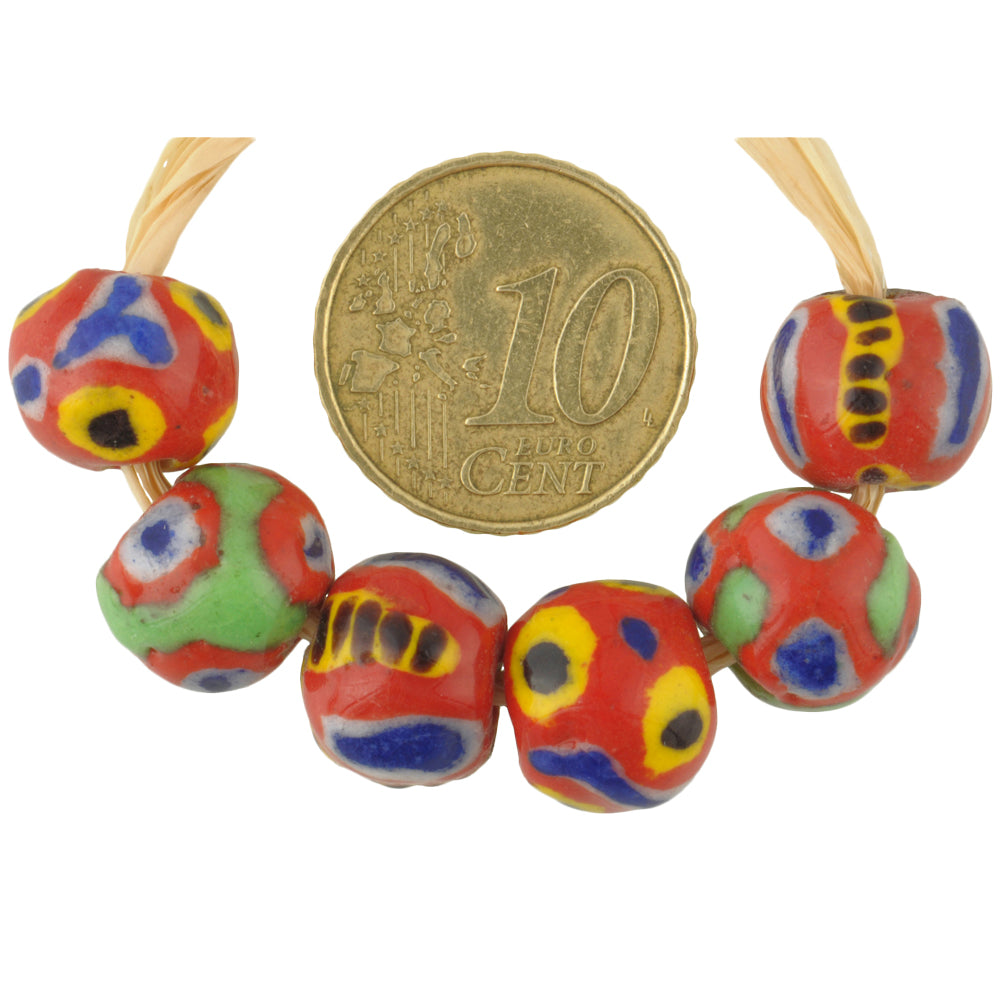 African trade beads polychrome Kiffa handmade glass beads round new Mauritania SB-29578