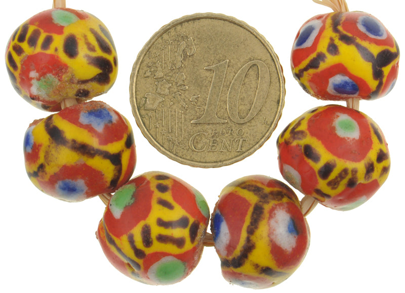 Large round New Polychrome Kiffa African Glass Trade Beads 6 pc. SB-27440