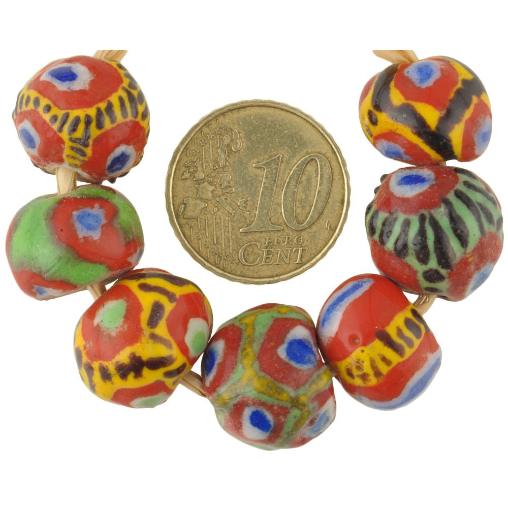 Large round New Polychrome Kiffa African Glass Trade Beads 6 pc. SB-29499