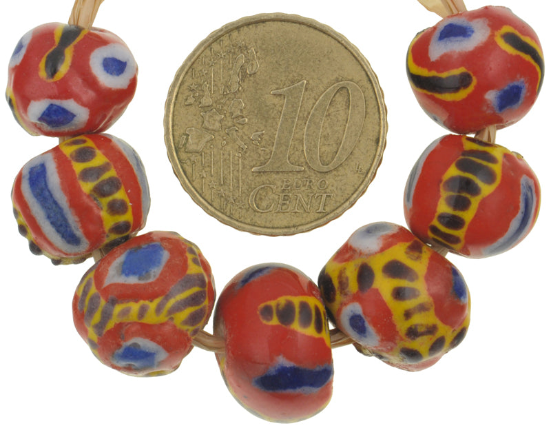 New African glass trade beads round Kiffa Mauritania handmade polychrome beads SB-35049