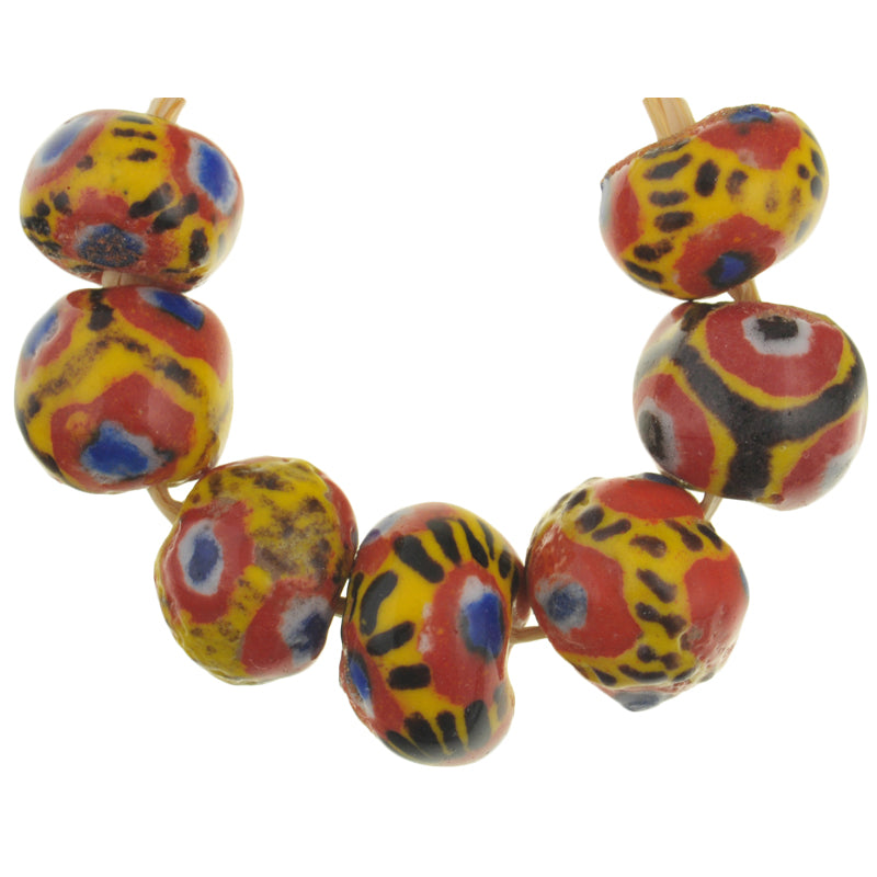 African glass beads round polychrome Kiffa handmade Mauritania tribal jewelry SB-39483