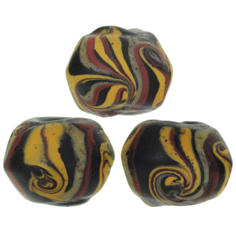 Rare Antique Black Bicone Venetian Lampwork Trade Beads, 12x9mm