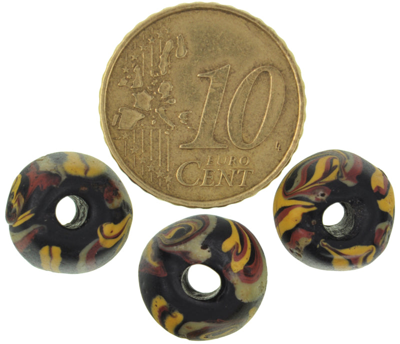 Rare Antique Black Bicone Venetian Lampwork Trade Beads, 12x9mm