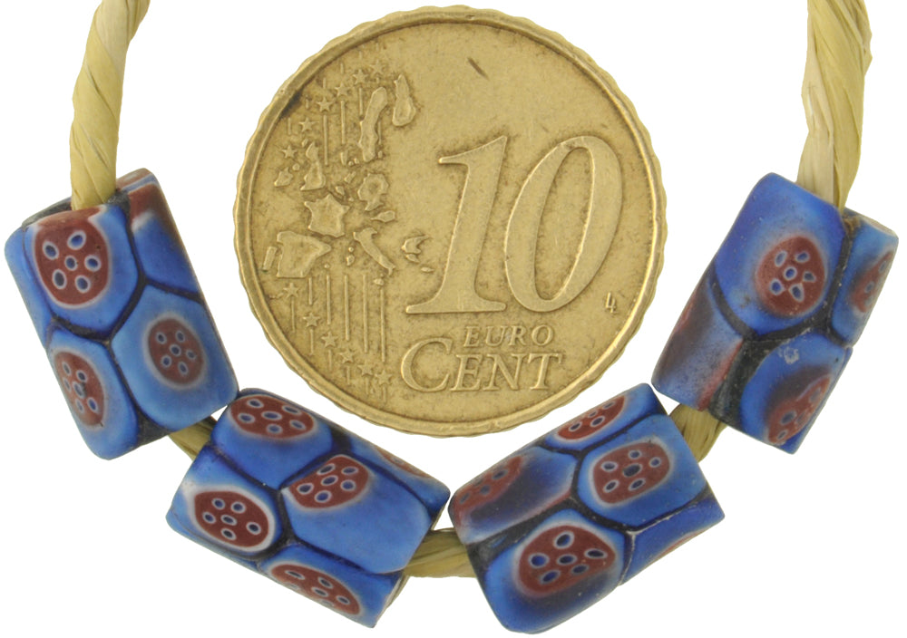 Old African trade beads blue Millefiori Venetian glass beads Murano mosaic Ghana SB-34978