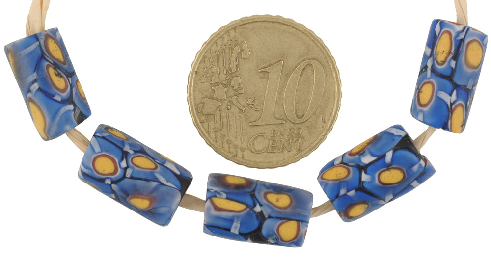 Old African trade beads Millefiori Venetian glass beads blue Murano mosaic Ghana SB-35554