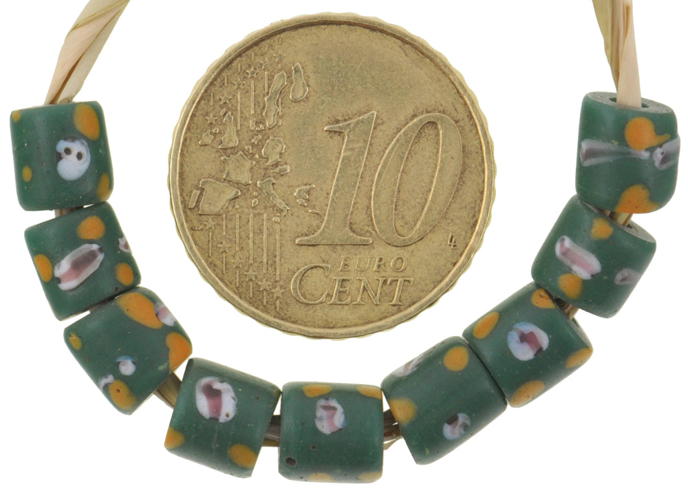 Antique Small Green Fancy Venetian Lampwork Trade Beads, 6mm