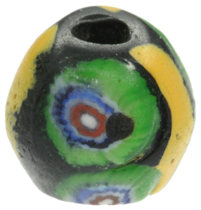 Rare Antique Black Bicone Venetian Trade Bead with Murrine & Trail Decoration