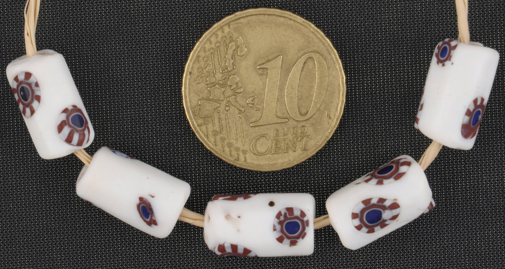 African trade beads millefiori old Venetian trade beads white Murano mosaic SB-35464