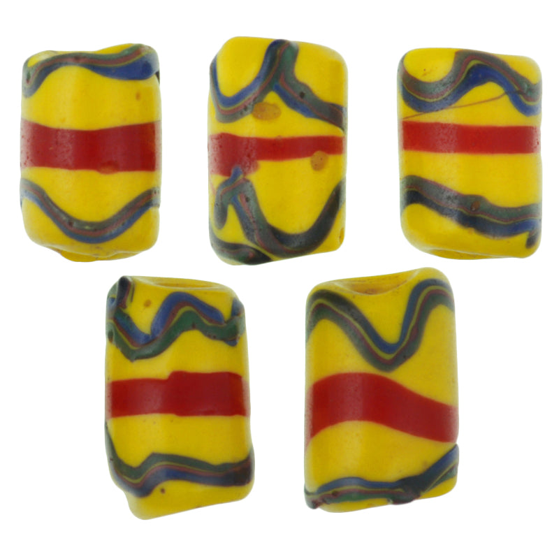 Antique Venetian Fancy Yellow Lampwork Trade Beads, 9-10mm, African Trade