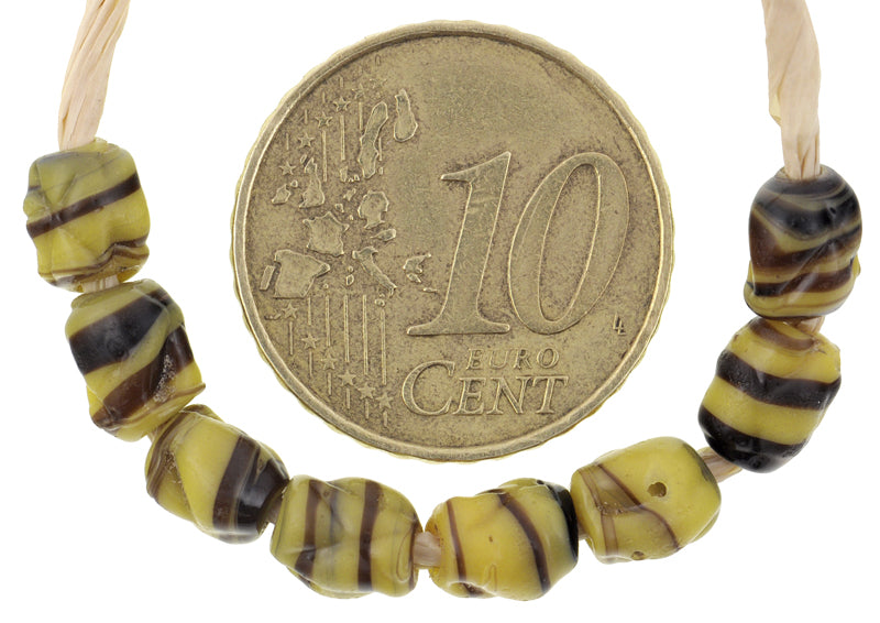 Antique Yellow "Fancy" African Trade Beads, 5mm, Venetian Lampwork