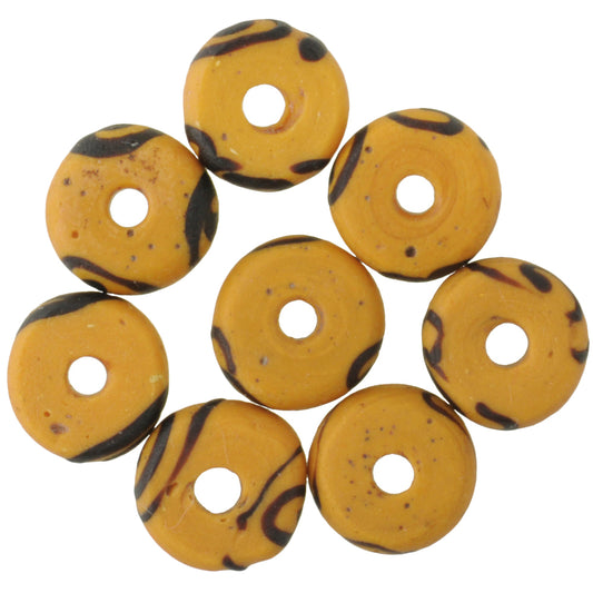  Small Yellow Disk Venetian African Trade Beads, Antique Lampwork Glass