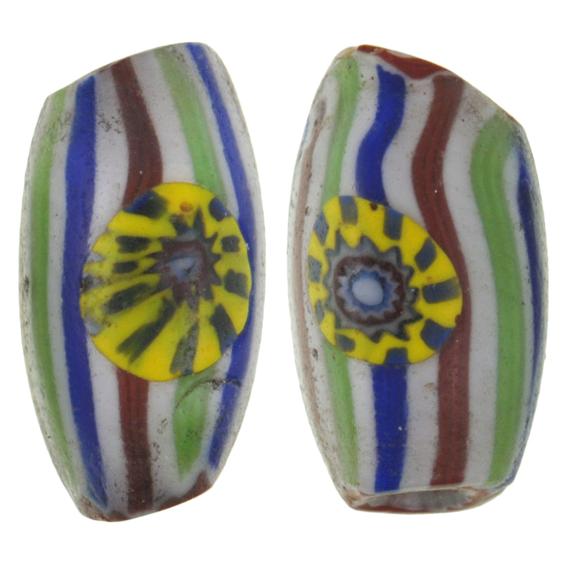 Pair Old Rare 4 layers chevron with Murrine Venetian Glass African Trade Beads SB-26930