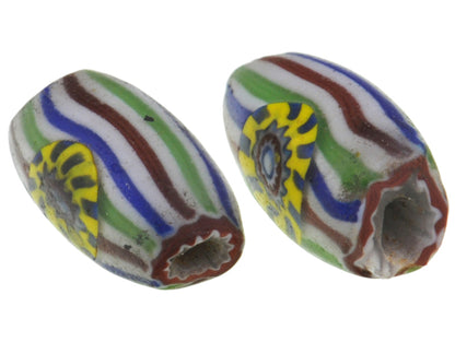 Pair Old Rare 4 layers chevron with Murrine Venetian Glass African Trade Beads SB-26930