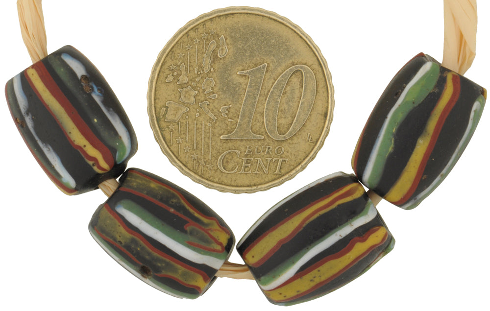 Antique Black Striped Venetian Glass Trade Beads - 14-15mm