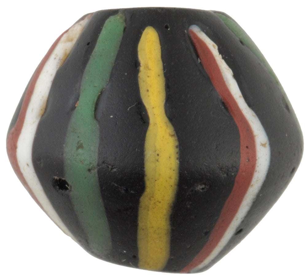 Antique Large Striped Black Bicone King Venetian Wound Glass Trade Bead