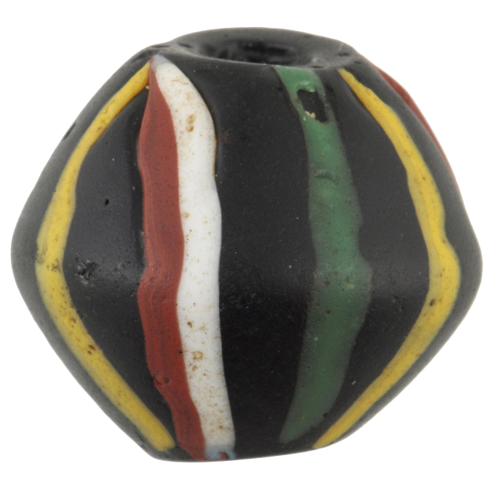 Antique Large Striped Black Bicone King Venetian Wound Glass Trade Bead