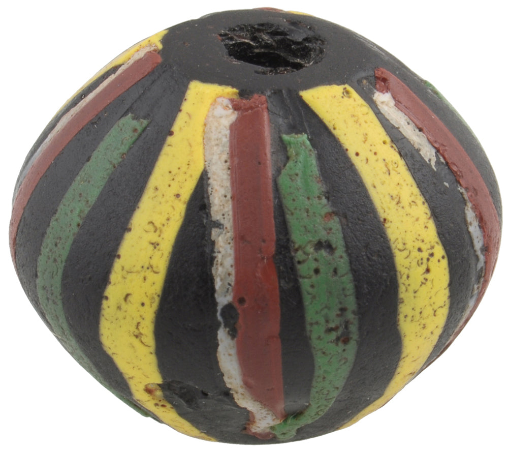 Antique Large Stripped Black Bicone King Venetian Glass Trade Bead