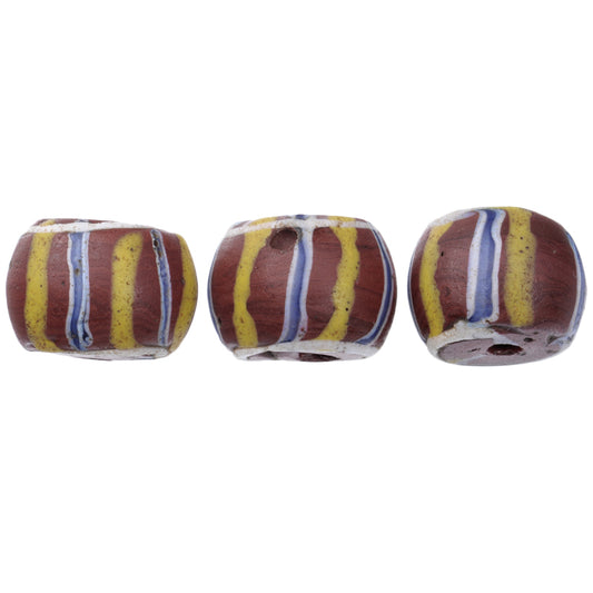 Antique Striped Brick Venetian Lampwork Glass Trade Beads Pair