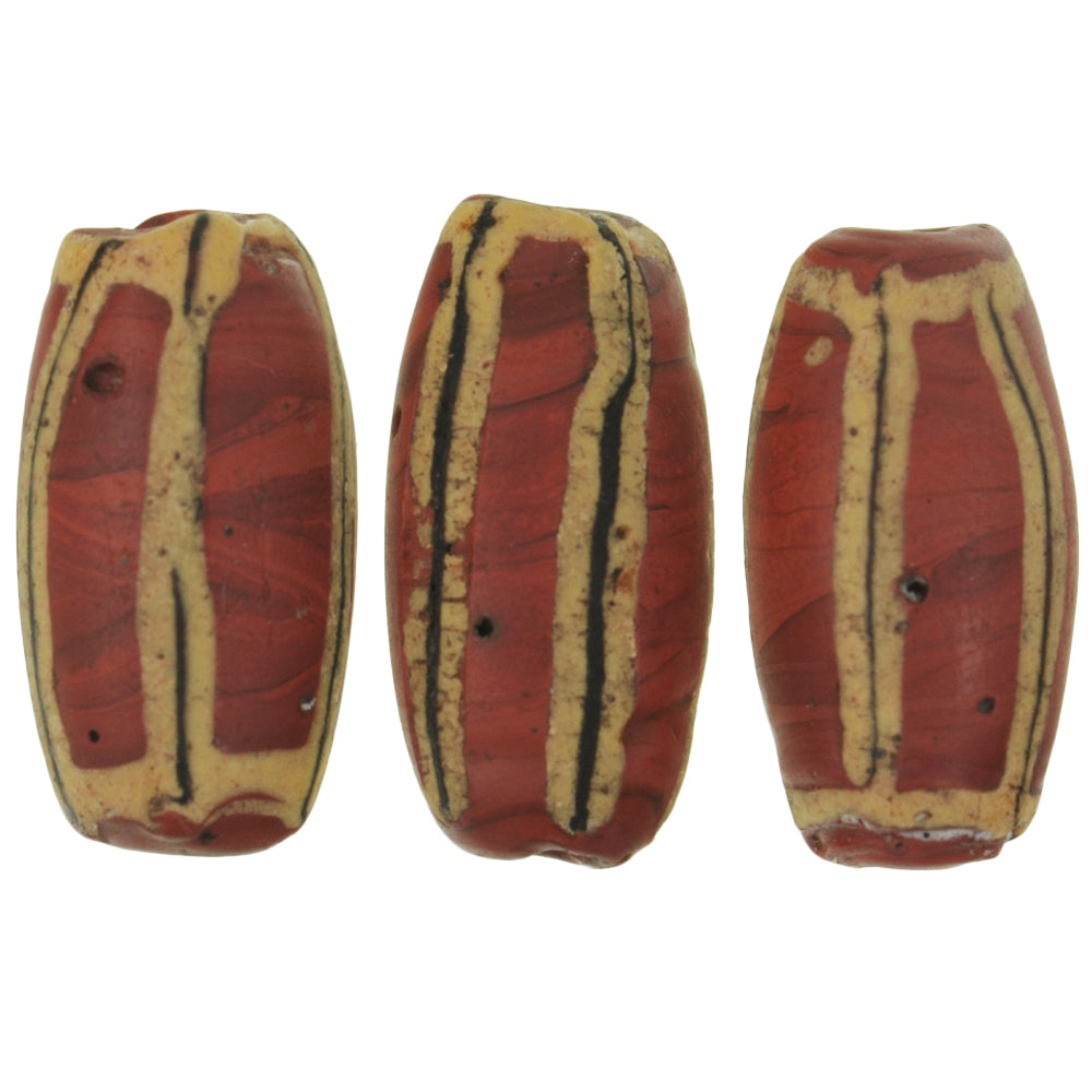 Antique Venetian Striped Brick Glass Trade Beads – 20x10mm, African Trade