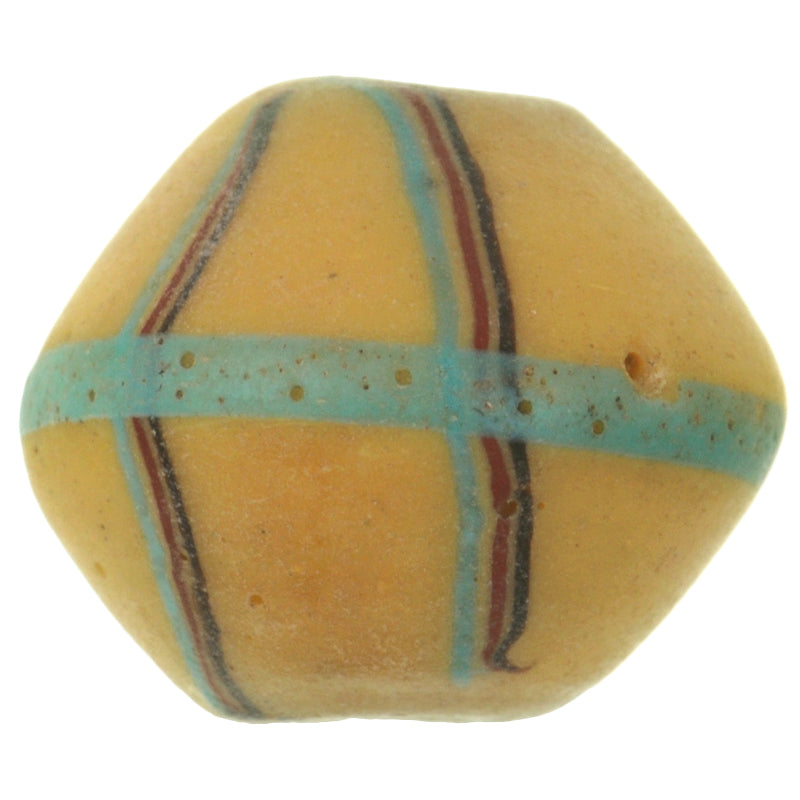 Antique Striped Yellow Bicone King Venetian Lampwork Glass Trade Bead