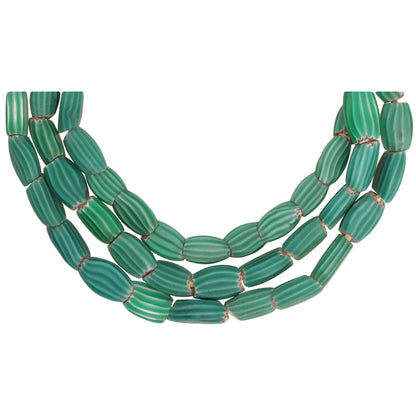 Old Matching tabular 4 layers green Chevron Venetian Glass Beads African Trade SB-29477