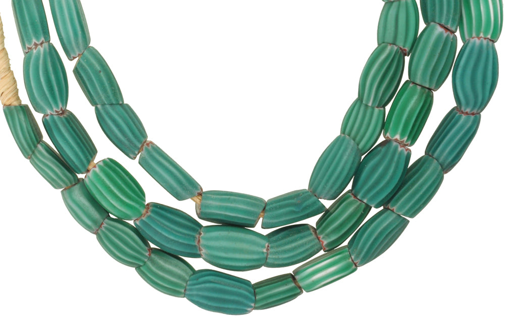 Old Matching tabular 4 layers green Chevron Venetian Glass Beads African Trade SB-29477