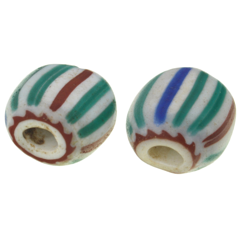 Rare Old tabular 4 layers striped Chevron Venetian Glass Trade Beads 2 pc. SB-27065