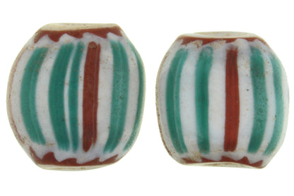 Rare Old tabular 4 layers striped Chevron Venetian Glass Trade Beads 2 pc. SB-27065