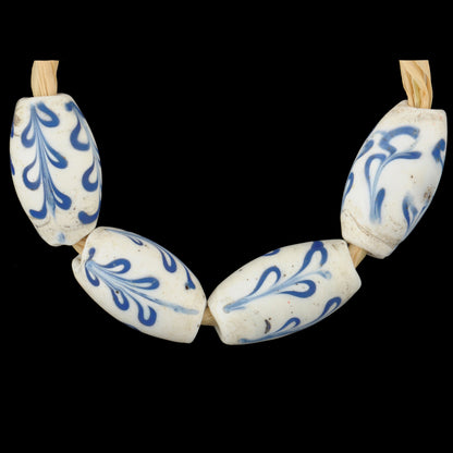  Rare Old Dutch Delft Fancy Venetian Glass Trade Beads, 14-15mm