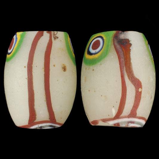 Rare Matching Pair Old oval Millefiori Venetian Mosaic Glass African Trade Beads SB-29548