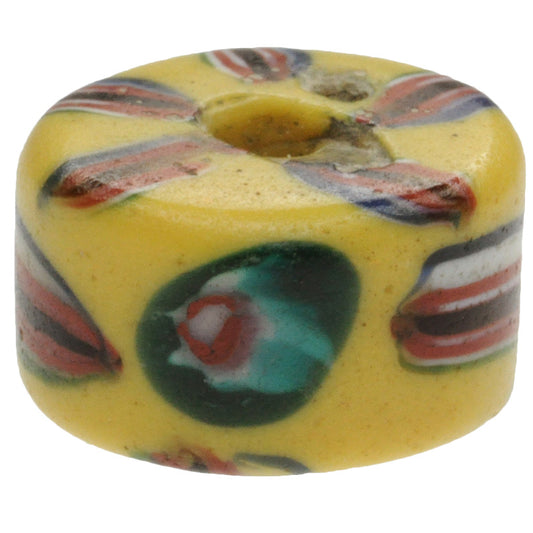 Rare Fancy Venetian Lampwork Trade Bead, Murrine & Trail Decor, 14x8mm