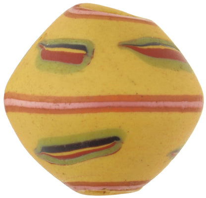 Antique Striped Yellow Bicone "King" Venetian Wound Glass African Trade Bead