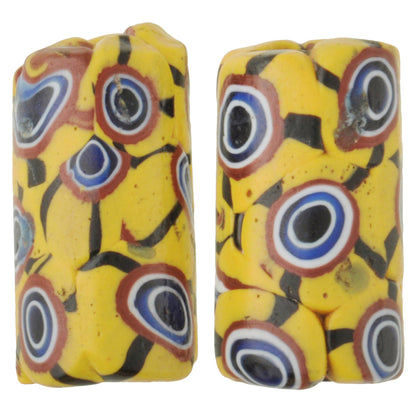 African trade beads old millefiori Venetian glass beads Murano mosaic glass pair SB-34785