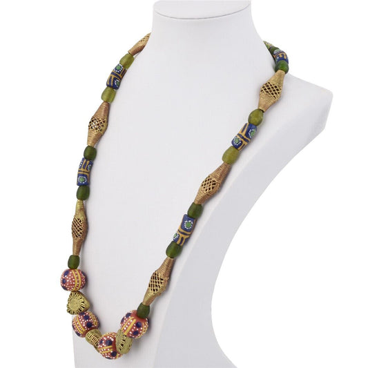 Necklace ☵ Afghani brass beads Ghana Akan lost wax brass beads White Krobo  bead