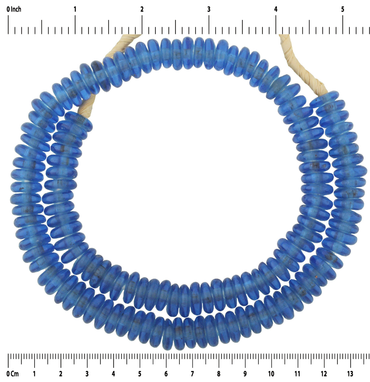 Krobo recycled glass beads handmade African trade Ghana translucent blue annular - Tribalgh