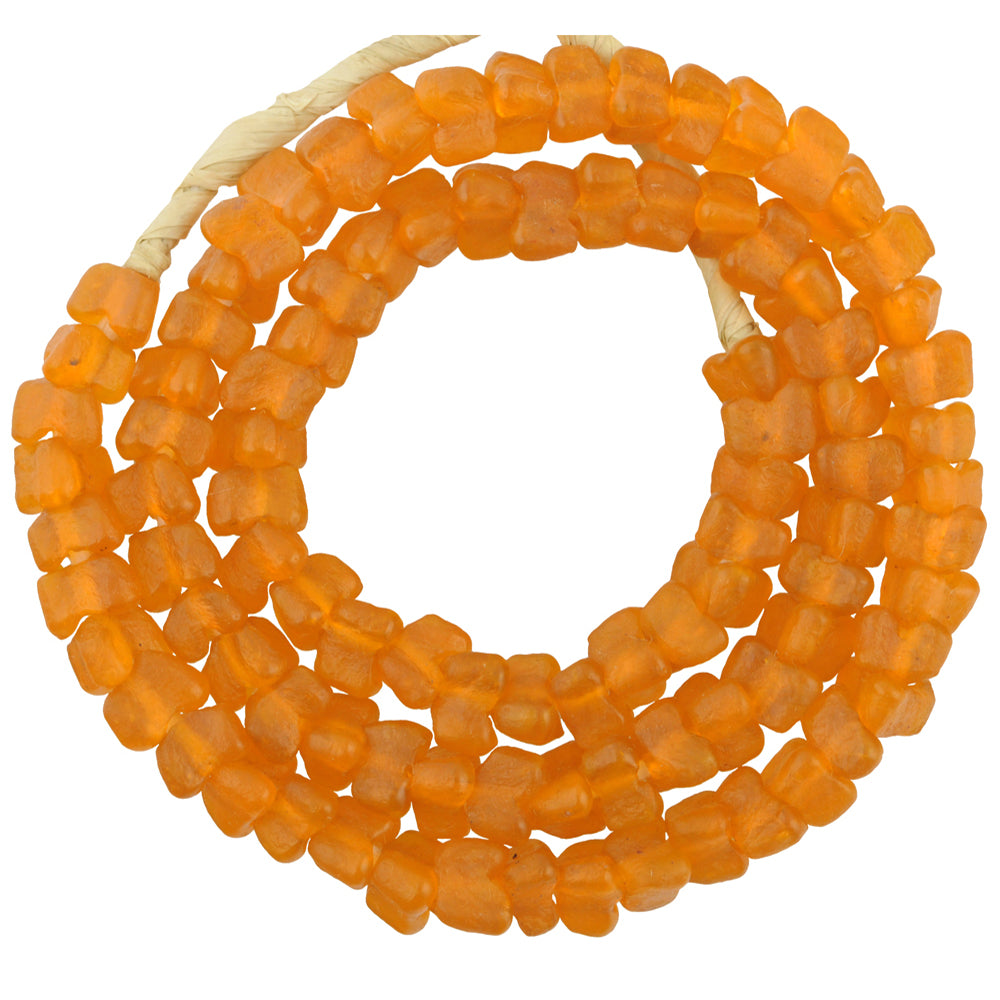 Stunning Translucent Orange Krobo Glass Beads - 20" Strand