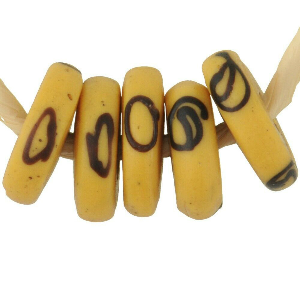 Rare African trade beads large Zen old Venetian glass beads disks spacers yellow - Tribalgh