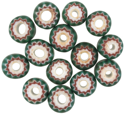 Antique beads Venetian green chevron old African trade 4 layers drawn glass SB-39036