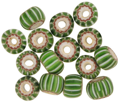 Old African trade beads Venetian chevron 4 layers green drawn glass beads rare SB-36810