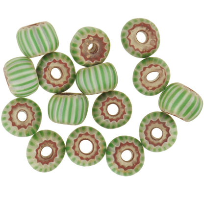 Old African trade beads Venetian green striped chevron 4 layers glass beads rare SB-34964