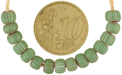 Old African trade beads Venetian green striped chevron 4 layers glass beads rare SB-34964