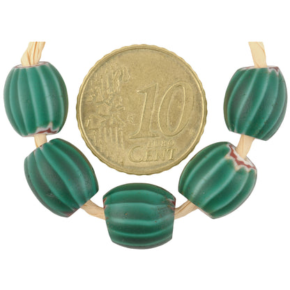 Antique green chevron African trade Venetian glass beads 4 layers old Ghana SB-38393